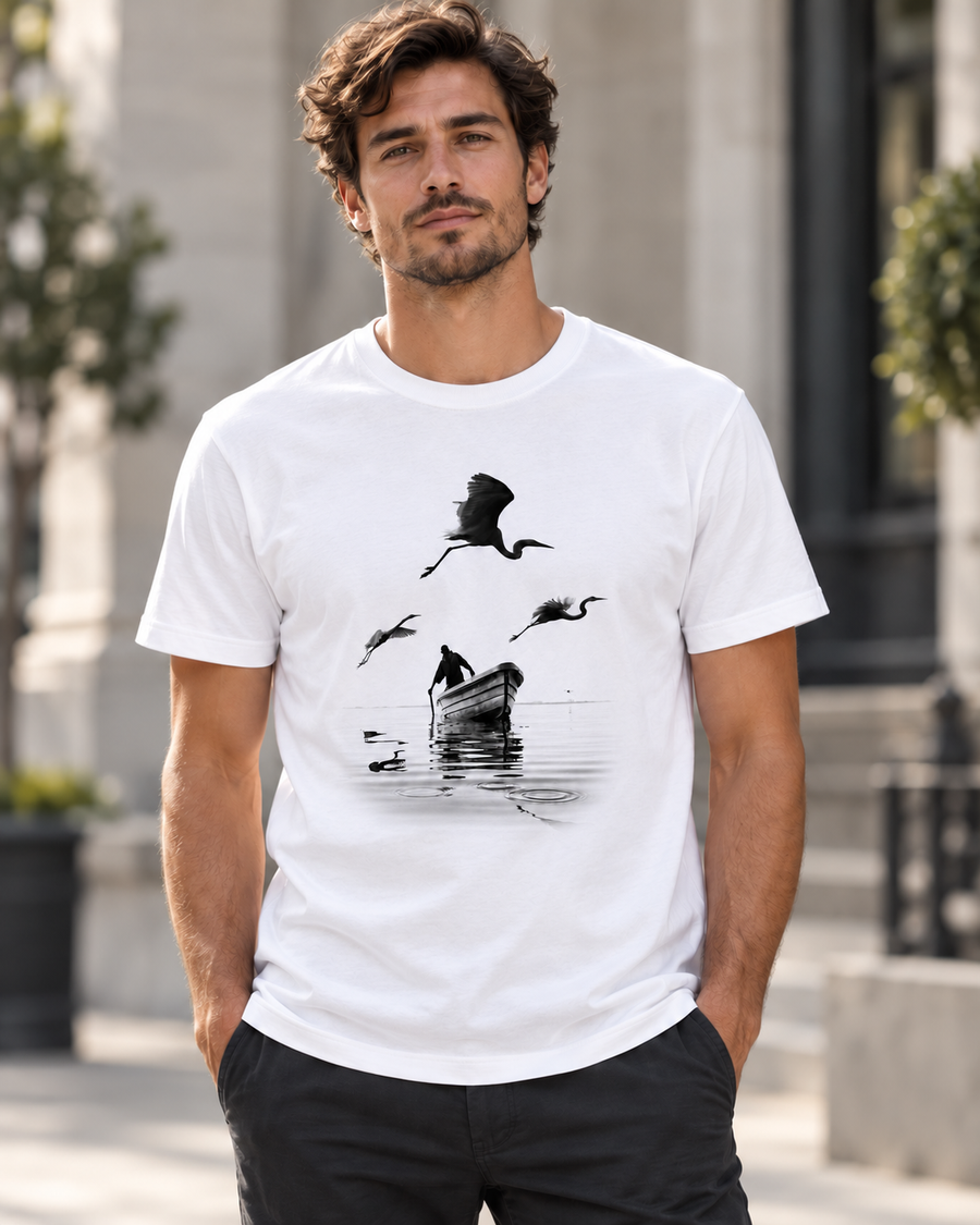 Monochrome Bird-and-Boat