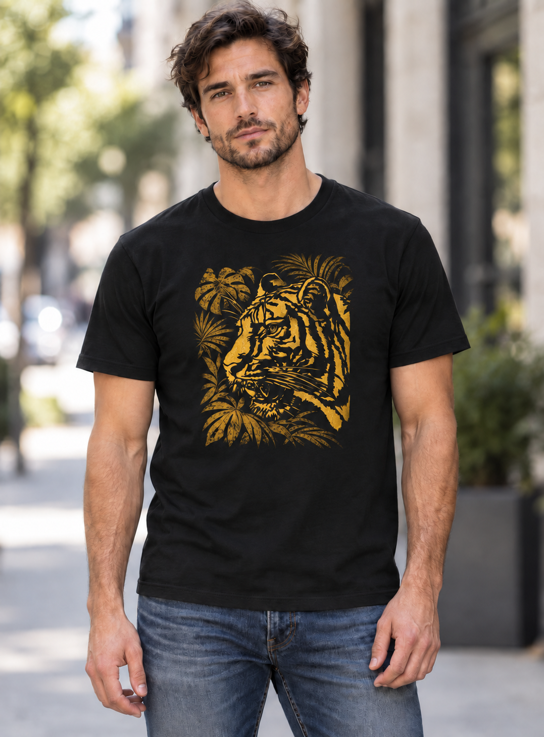 Enlarged gold tiger on black